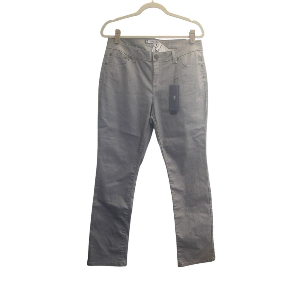 NWT Jennifer Lopez Pants Womens 12 Gray Straight Leg Gold Shimmer #5788